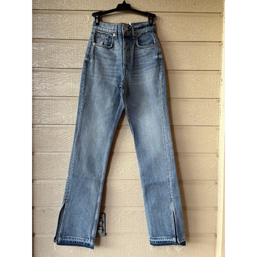 EB Denim womens Unraveled Two Jean size 23 Luca Button Fly Ankle Slit 33" inseam - Picture 4 of 8